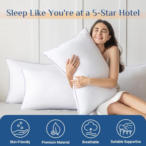 JOLLYVOGUE Pillows Queen Size Set of 1, Washable Supportive Single Bed Pillow with Super Soft Down Alternative Fill, Luxury Fluffy Hotel Quality for Side, Back, and Stomach Sleepers JOLLYVOGUE
