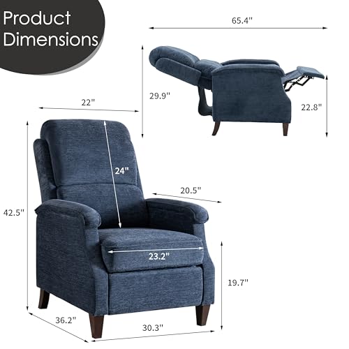 VKNOW Recliner Chair, Fabric Recliner with Soft Armrest, Home Theater Seating with Adjustable Push Back and Lumbar Support, Single Sofa for Adults, Lounge Chair for Living Room, Bedroom(Blue)