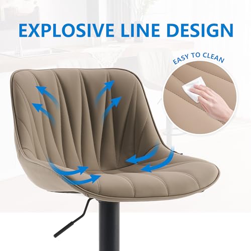 YOUNIKE Bar Stools Set of 2 for Kitchen Island, Khaki Swivel Tall Barstools, Adjustable Bar Stool with Back, Faux Leather Padded Bar Chairs, Modern Counter Height Stools with 300LBS Support YOUNIKE