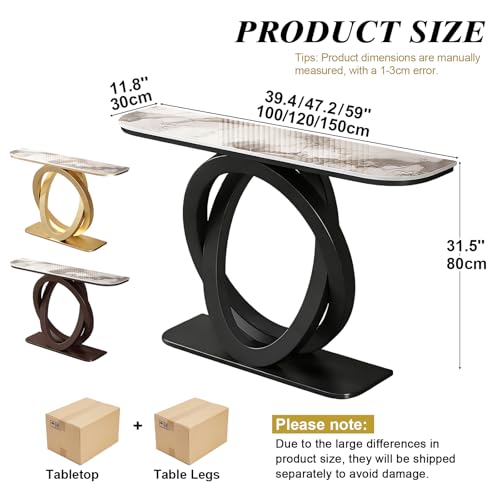 WOOOFA Marble Console Table, 39.4'' Modern Entryway Table with Sensor LED Light, Luxurious and Highly Decorative, Long Sofa Table for Living Room, Entrance, Hallway, White and Bronze WOOOFA