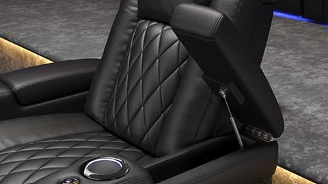 Valencia Tuscany Home Theater Seat - Nappa Leather Power Recliner with Cool Gel Memory Foam, USB-C/A Charging, RGB LED Lights, Adjustable Lumbar & Headrest (Single Recliner,Black) VALENCIA THEATER SEATING