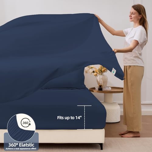 FUANNA 7 Pieces Full Size Comforter Sets, All Season Bedding Sets Full Size, Luxury Soft Bed in a Bag with Comforter, Flat Sheet, Fitted Sheet, Pillowcases & Pillow Shams, Navy Blue FUANNA