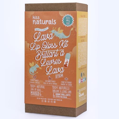Kiss Naturals - Lava Lip Gloss Kit - With Organic Castor Oil, Safflower Oil, Coconut Oil - STEM DIY Science Kit - Make 6 Lip Gloss - 2 Natural Flavors - Birthday, Holiday, Party Gift for Girls Kiss Naturals