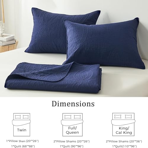 akkialla Queen Quilt Bedding Set,Navy Blue Ultrasonic Full/Queen Quilt Set,Lightweight Soft Bedspread Coverlet,Modern Style Coin Pattern Bed Cover for All Seasons,3 Piece(1 Quilt,2 Pillow Shams) akkialla
