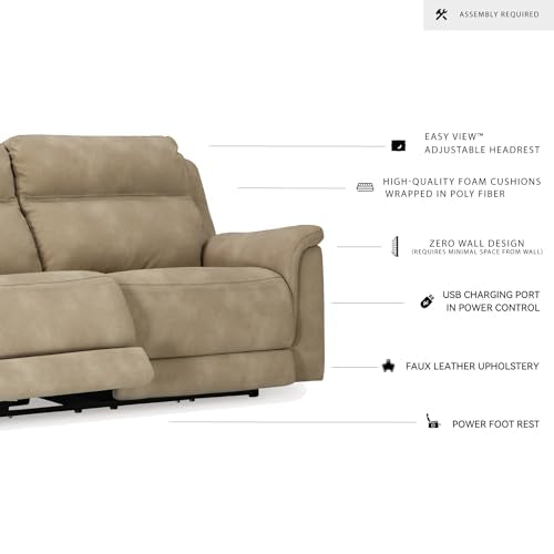 Signature Design by Ashley Next-Gen DuraPella Faux Leather Zero Wall Power Reclining Sofa with USB, Beige Sand Signature Design by Ashley