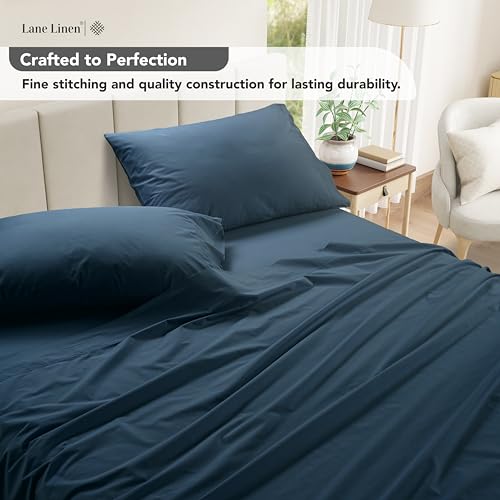 LANE LINEN 100% Cotton Twin Sheet Set – Pre-Washed Cooling Sheets in Soft Percale Weave for Restful Sleep, Fade Resistant Everyday Comfort, Fully Elasticized 15” Deep Pocket, No Pill – Estate Blue LANE LINEN