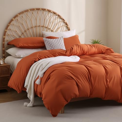 JSD Burnt Orange Duvet Cover Set Twin Size, 2 Piece Microfiber Kids Duvet Cover with Pillow Sham, Zipper Closure, Comforter Not Included JSD