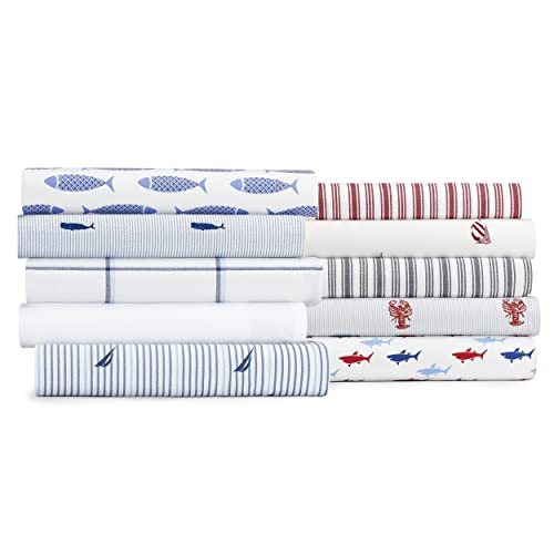 Nautica - Full Sheet Set, Cotton Percale Bedding Set, Crisp & Cool, Stylish Home Decor, Dorm Room Essentials (Plot Blue, Full) Nautica
