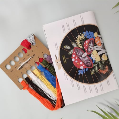 Embroidery Kit for Adults Beginners Starter Stitch Kit with Red Mushroom Plant Pattern Handmade Needlepoint Kits