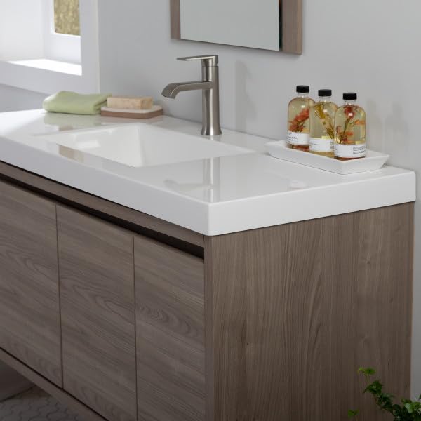 Spring Mill Cabinets Kelby 48 Inch Modern Floating Bathroom Vanity with White Single Sink Top, 2-Door Cabinet, 2 Soft-Close Drawers, 48.5" W x 18.75" D x 22.25" H, Forest Elm Spring Mill Cabinets