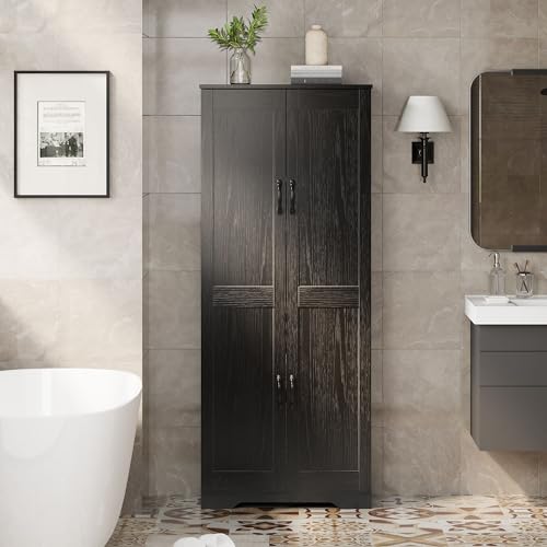 IDEALHOUSE Tall Pantry Cabinet, 60" Kitchen Pantry Storage Cabinet with 2 Doors and Adjustable Shelves, Freestanding Kitchen Cabinet, Cupboard for Dining Room, Bathroom, Antique Black IDEALHOUSE
