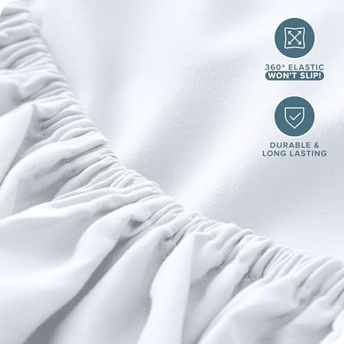 Bare Home Queen Sheet Set - 22" Deep Pockets - Luxury 1800 Ultra-Soft Microfiber Queen Bed Sheets - Double Brushed - Easy Fit - 4 Piece Set - Bedding Sheets & Pillowcases (Queen, White) Bare Home
