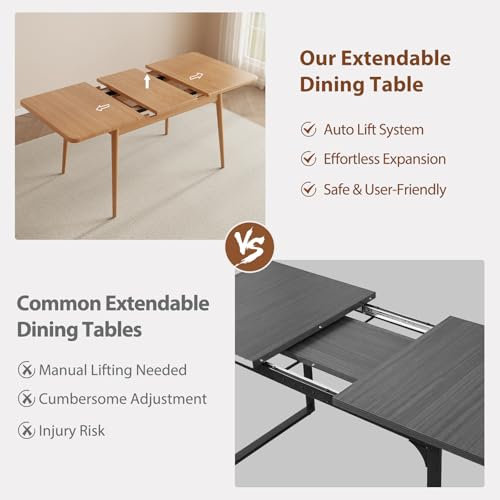 Muwuele Solid Wood Extendable Dining Table for 4-8 People with Seamless Extension from 47.2 to 63 Inches, Easy Assembly, Expandable Tables for Small Spaces, Dining Room, Kitchen, Living Room, Natural Muwuele