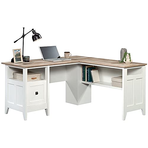 Sauder August Hill L-Shaped Home Office Desk in Soft White, Soft White finish Sauder