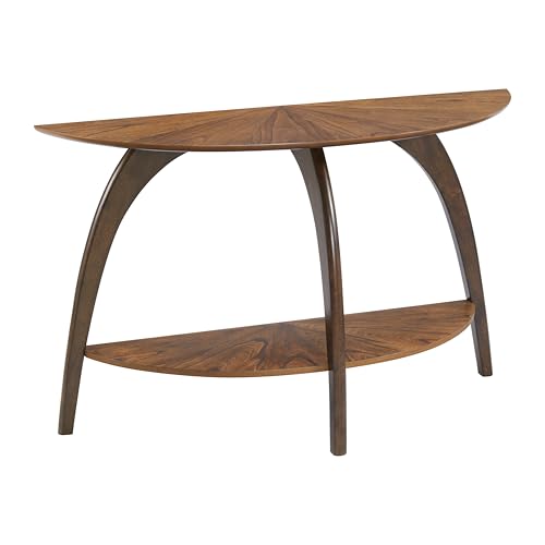 Martin Svensson Home LAX Two-Tone 48-Inch Caramel Brown Half-Moon Wood Sofa Console Table with Walnut Legs and Shelf Storage Martin Svensson Home