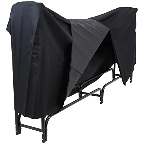 Sunnydaze Outdoor Firewood Log Rack and Cover Combo Set - Black Powder-Coated Steel and PVC - Black Fabric - 8-Foot Sunnydaze