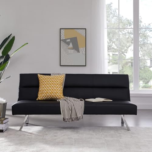 Naomi Home Zoe Futon Sofa Bed, Black Faux Leather, 3-Position Convertible, Space-Saving, 68.9" W Naomi Home