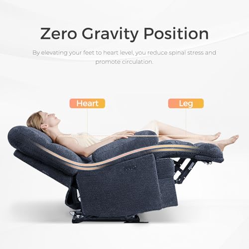 Oversized Power Zero Gravity Recliner Chairs for Adults, Electric Reclining 0 Gravity Chair for Big Man,Soft Fabric Overstuffed Single Recliners with USB Charger Port for Living Room, Blue