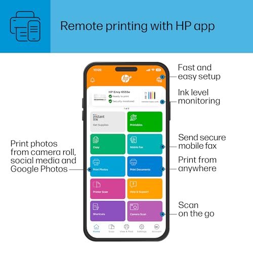 HP Envy 6555e Wireless All-in-One Color Inkjet Printer, Print, scan, Copy, Duplex Printing Best-for-Home, 3 Months of Instant Ink Included (714N5A) HP