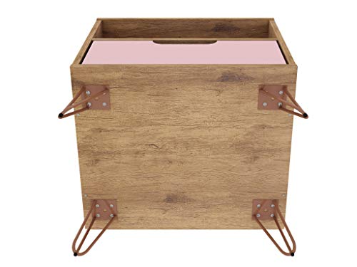 Manhattan Comfort Rockefeller Nightstand with Drawer and Cubby, Mid Century Modern Bedside Table, Minimalist Display and Storage Organizer, Ideal for Bedroom and Living Room, Nature/Rose Pink Manhattan Comfort
