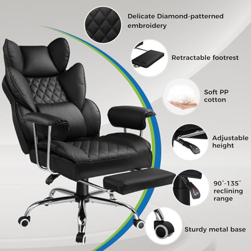 GTPLAYER Gaming Chair,Office Chair with Pocket Spring Lumbar Support, Ergonomic Comfortable Wide Office Desk Computer Chair with Outward Fixed Soft Armrests and Footrest (PU Leather, Black) GTPLAYER