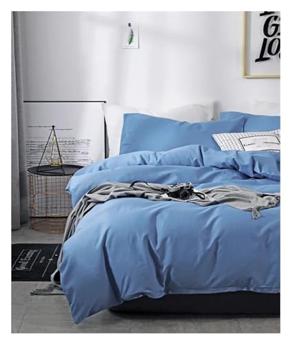 YUSIWOAL Solid Color Sanding Duvet Cover Single Double Queen King Simple Bedding Set Pillowcase Bedclothes,Summer Duvet Cover sets(Blu,Queen) YUSIWOAL
