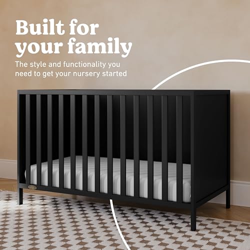 Graco Theo 3-in-1 Convertible Baby Crib - GREENGUARD Gold Certified, Converts to Toddler Bed & Daybed, Fits Standard Full-Size Baby Crib Mattress, 4 Adjustable Mattress Heights (Black)
