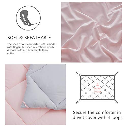 NexHome Twin Comforter Set Pink&Grey,2 Pieces Lightweight Comforters Twin Size Reversible Bedding Comforters Sets,Down Alternative Comforter Bed Set Quilt Blanket(68x88In Comforter & 1 Pillowsham) NexHome