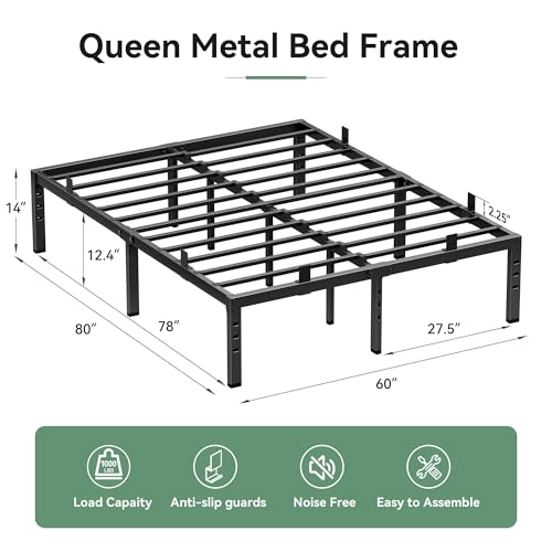 BedsPick 14 Inch Queen Bed Frame, Metal Platform Bed Frame Queen Size with 6 Anti-Slip Mattress Retainers, Heavy Duty Sturdy Mattress Foundation, Easy Assembly, Noise Free, No Box Spring Needed, Black BedsPick