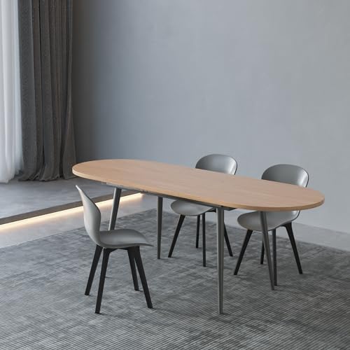 75" x 32" Extendable Dining Table - Oval Wooden Table Top with Metal Legs, Space-Saving Extendable 59" to 75" Dining Kitchen Table (Oval, Natural) Rukulin