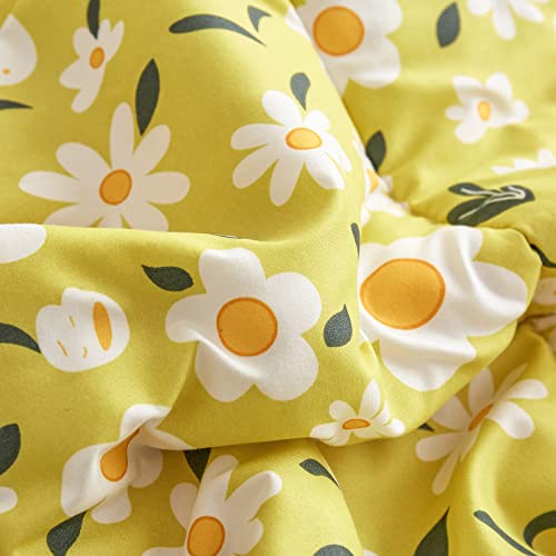 Uozzi Bedding 4 Pieces Yellow Girls Toddler Bedding Set White Floral Style - Includes Adorable Quilted Flower Comforter, Fitted Sheet, Top Sheet, and Pillow Case for Girls Bed UOZZI BEDDING