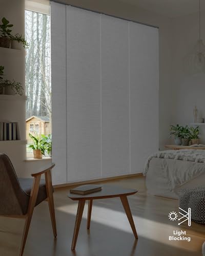 GoDear Design 99.99% Blackout Adjustable Sliding Door Blinds, Privacy Curtain Panels, Extendable Track from 45.8" to 86" W, Trimmable Fabric Panel Up to 96" H, Snowfall Night GoDear Design