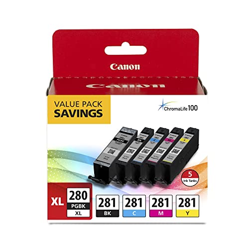 Canon PGI-280XL/CLI-281 5 Color Pack Compatible to TR8520, TR7520, TS9120 Series,TS8120 Series, TS6120 Series Canon