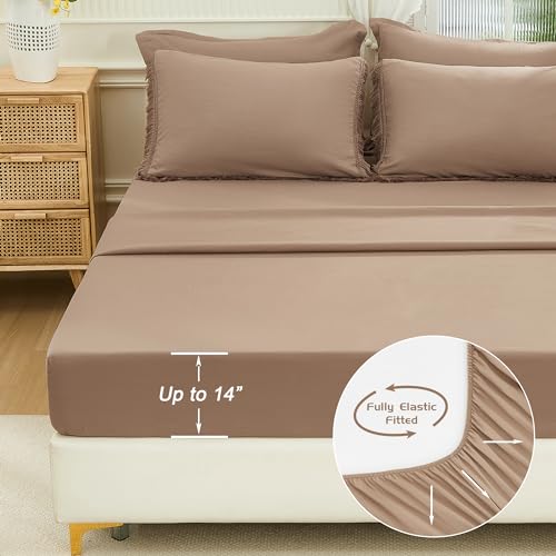 Andency Taupe Queen Size Comforter Set with Sheets - 7 Pieces Boho Tassel Bed in a Bag Soft Lightweight Bedding Sets, Taupe Fringe Bed Set with Comforter, Sheets, Pillowcases & Shams Andency