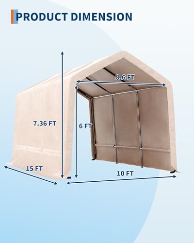 10X15 FT Heavy-Duty Portable Outdoor Storage Shed with Roll-Up Zipper Door & Vent, 240g Waterproof Carport Storage Shelter, UV-Resistant Canopy for Motorcycle, Firewood, Tools -Gray ActiveTrail