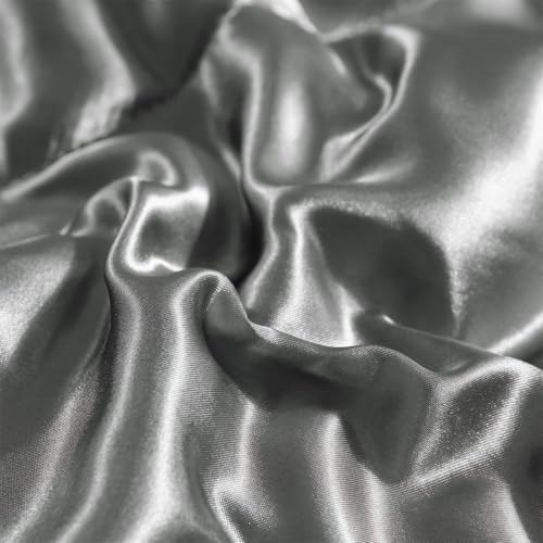 Holawakaka Luxurious Solid Satin Silk Like Comforter Set Ultra Soft Silky Quilt Breathable Bedding Bed-in-A-Bag King Size (Grey) Holawakaka