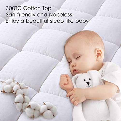EASELAND Twin Size Mattress Pad Pillow Top Mattress Cover Quilted Fitted Cooling Protector Single Cotton Top 8-21" Deep Pocket (39x75 Inches, White) EASELAND