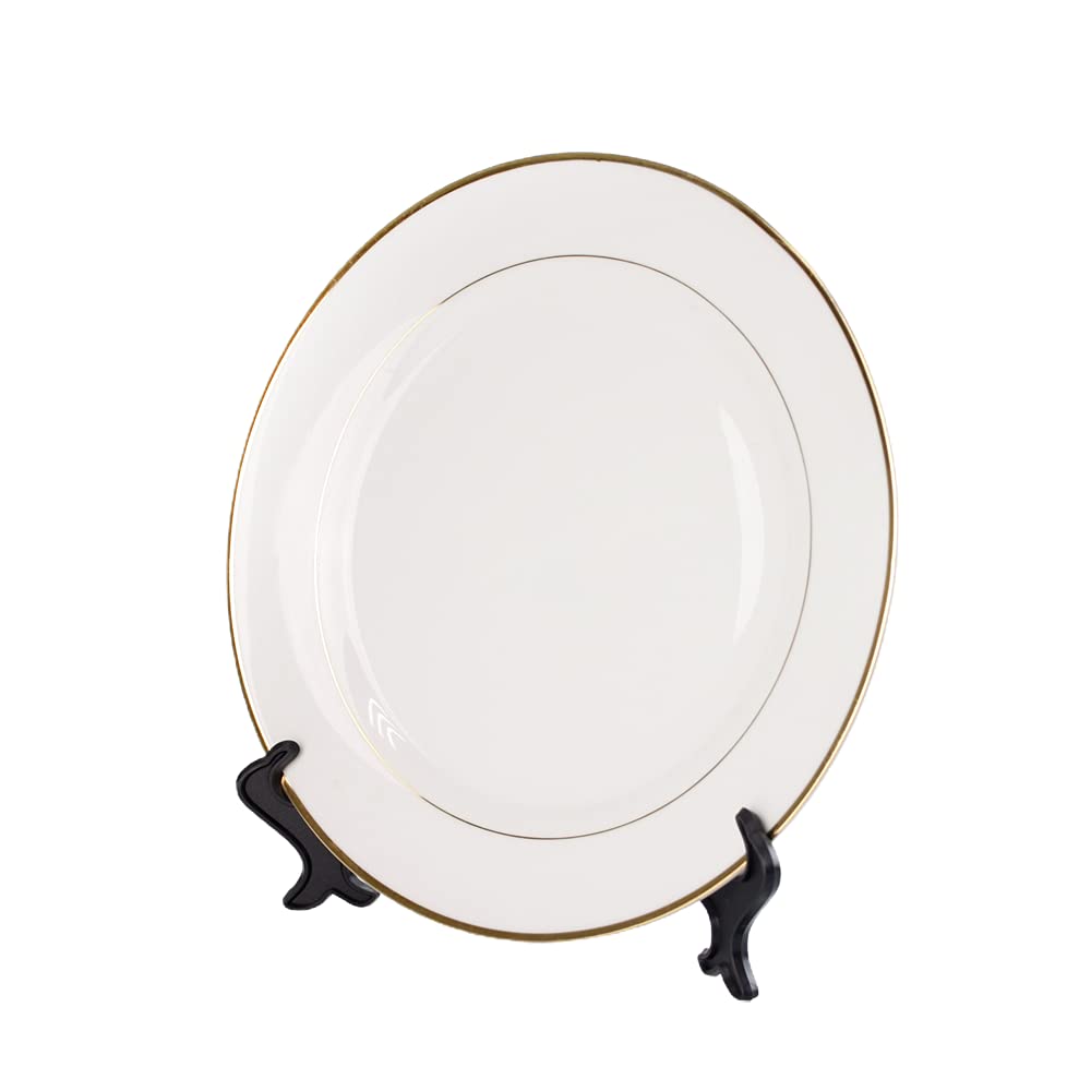 MR.R Set of 2 Sublimation Blanks White Ceramic Gold Rim Plate with Stand,Porcelain Plates, 8 inch Round Dessert or Salad Plate, Lead-Free, Safe in Microwave, Oven, and Freeze MR.R