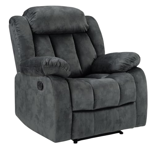 EBELLO Manual Recliner Chair, Classic and Fabric Recliner Sofa with Overstuffed Arms and Back for Living Room, Bedroom, Grey