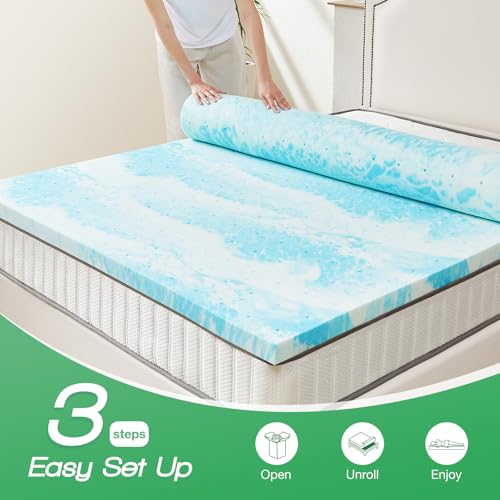 Sweetcrispy Mattress Topper Full, 3 Inch Thick Memory Foam Gel Infused Cooling Toppers Pad for Full Size Bed, Sleeper Sofa, RV, Camper, CertiPUR US Certified, Ventilated and Breathable, Blue Sweetcrispy