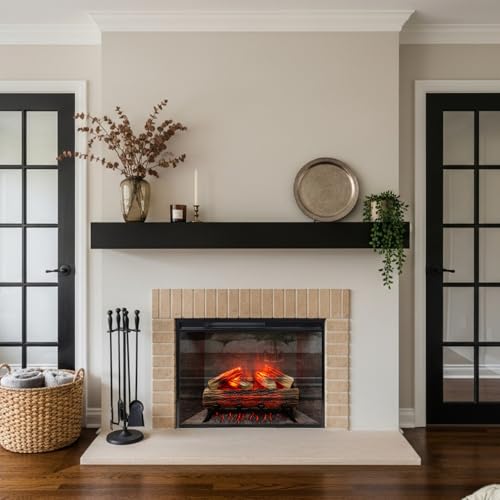 Modern Ember Uptown 28" Smart Electric Fireplace Insert with Remote, Alexa/WiFi Enabled - 1,000 Sq Ft Electric Heater with Realistic Flames and Log Set, Concrete Background Modern Ember