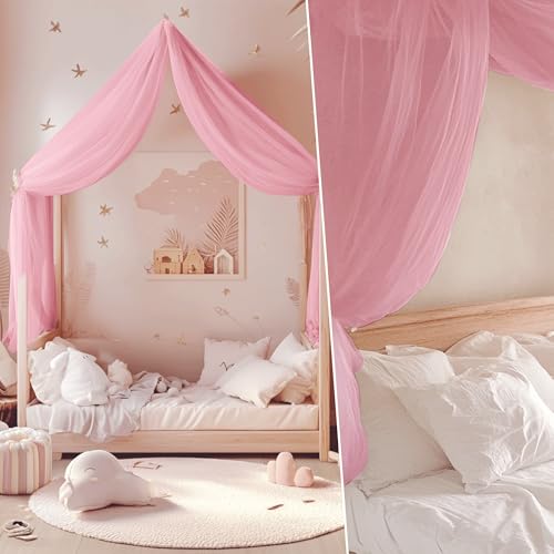 NICETOWN Decorative Pink Bed Canopies & Drapes for Kids Room - Voile Sheer Toddler Bed Canopy Curtain Scarf Valance DIY for Bedroom, 1 Panel, W114 x L180
