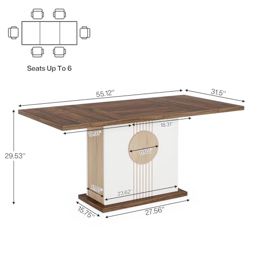 Tribesigns 55" Rectangular Dining Table for 4 to 6 People, Farmhouse Wood Dinner Table for Kitchen, Dining Room & Living Room, Oak Brown & White Tribesigns