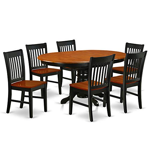 East West Furniture KENO7-BCH-W 7 Piece Dining Room Furniture Set Consist of an Oval Kitchen Table with Butterfly Leaf and 6 Dining Chairs, 42x60 Inch, Black & Cherry East West Furniture