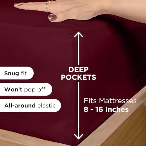 ROYALE LINENS 4 Piece Cal King Sheets Set - Soft Brushed 1800 Microfiber - 1 Fitted, 1 Flat Sheet, 2 Pillow Cases - Wrinkle Free & Fade Resistant - Hotel Luxury Bed Sheets (Burgundy, Cal King) ROYALE LINENS