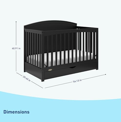 Graco Bellwood 5-in-1 Convertible Crib with Drawer (Black) - GREENGUARD Gold Certified, Full-Size Storage Drawer, Converts to Toddler Bed and Full-Size Bed STORK CRAFT