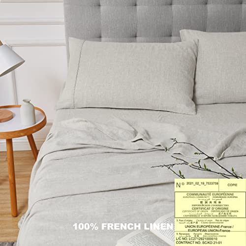 100% Linen Sheets Twin Linen Bedding 100% French Natural Flax with Stone Washed 16 Inch Deep Pocket Ultra Breathable (1 Flat, 1 Fitted Sheet and 1 Pillowcase Natural Linen Twin) Berklan
