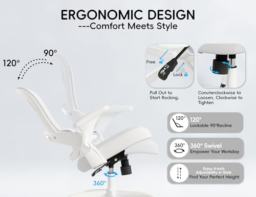 TRALT Office Chair - Ergonomic Office Chair with Back Support, Home Office Desk Chairs, Comfy Desk Chair, Computer Chair, 330lbs Wide Seat Big and Tall Office Chairs for Gamers(White) TRALT