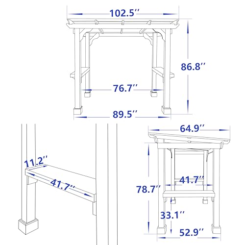 VEIKOU 8’x5’ Grill Gazebo, Patio Gazebo with Hardtop Metal Roof, Rainwater Drainage, Wood Frame, BBQ Gazebo for Barbecue, Backyard, Garden, Rustic VEIKOU