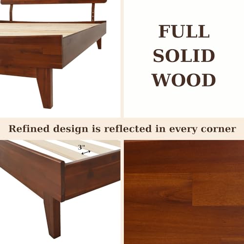 Bme Caden 15-Inch Adjustable Dark Chocolate Bed Frame - Mid Century Modern Design with Solid Acacia Wood Bme